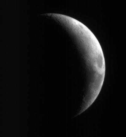 The Moon imaged during a Mars Reconnaissance Orbiter camera test. A lunar reference image rather than a live local view.