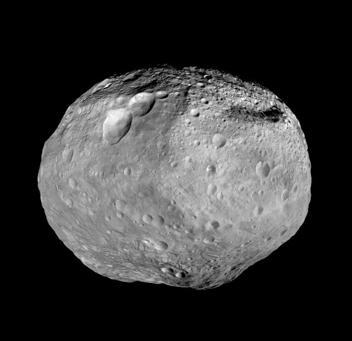 A full view of Vesta from Dawn. Through an ordinary telescope an asteroid appears as a point, not this resolved surface.