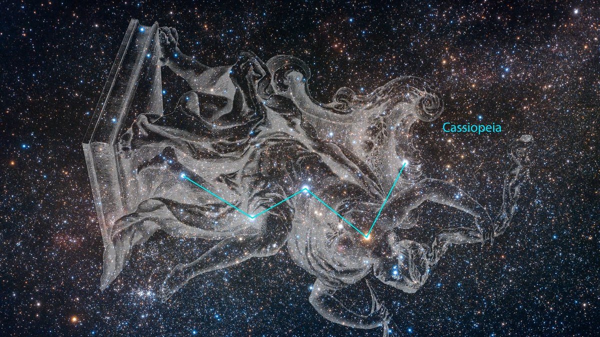 Cassiopeia constellation illustration from the NASA Webb feature; NASA, ESA, CSA / STScI. Schematic figure, not a current sky image.