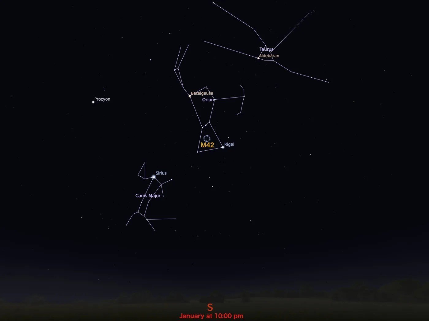 NASA / STScI locator chart for M42; archival chart, use the live map for today
