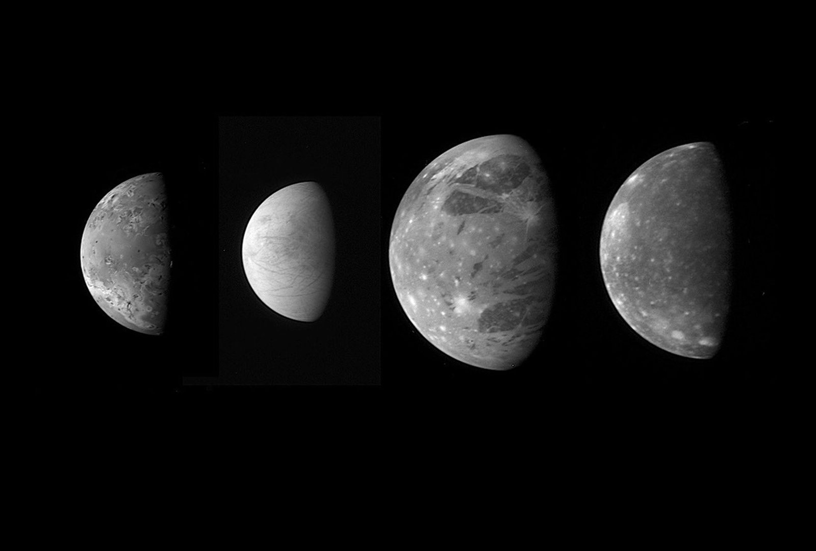 New Horizons montage of Jupiter's four Galilean moons showing their relative sizes