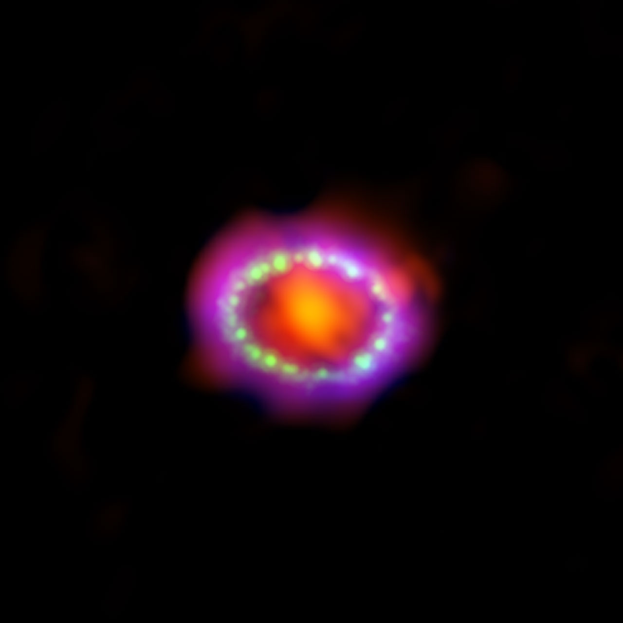SN 1987A multiwavelength composite from Hubble, Chandra and ALMA