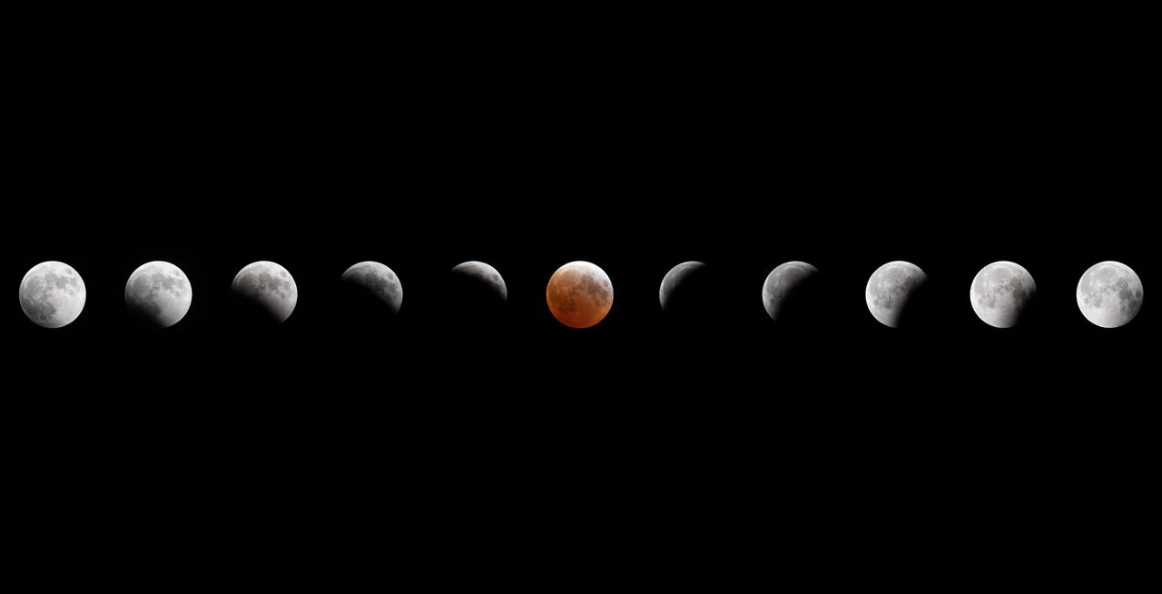 NASA photographic sequence of a total lunar eclipse