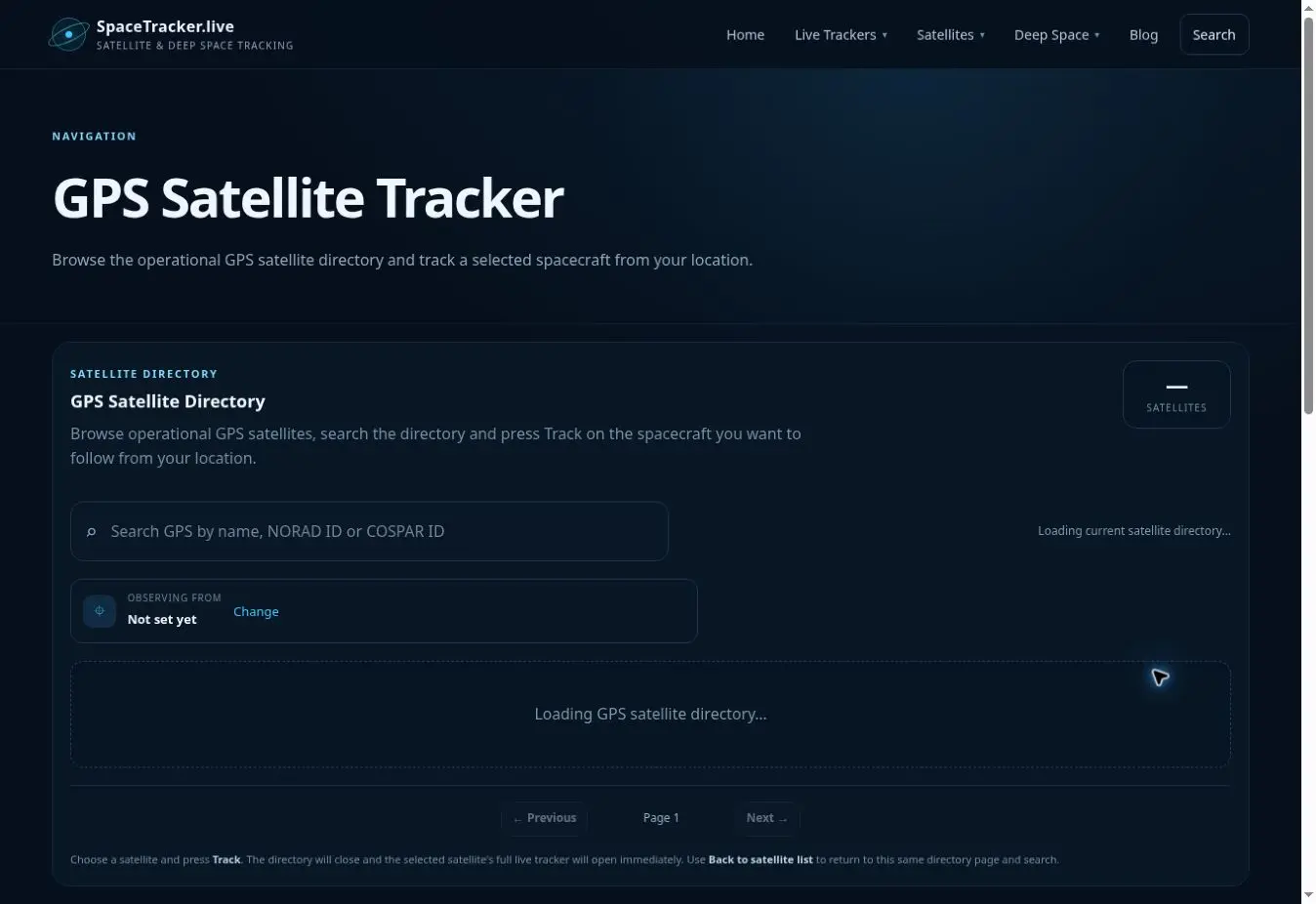 GPS Satellite Tracker data and feature panel