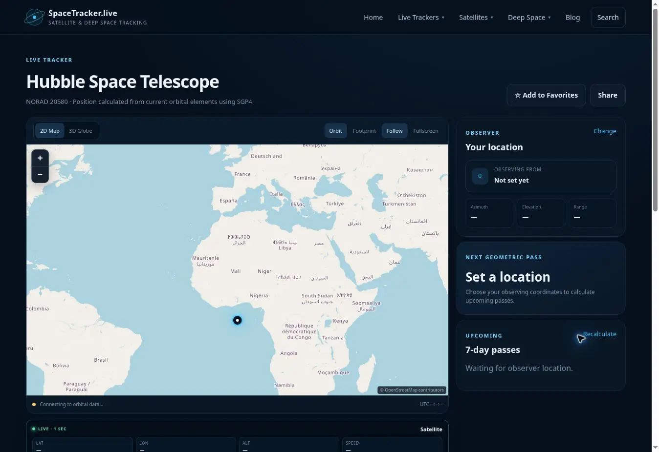 Hubble Space Telescope Tracker interface showing the main tracker view