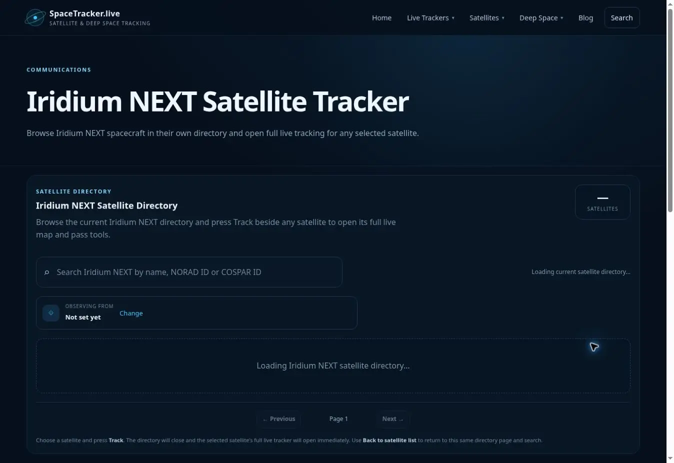 Iridium NEXT Satellite Tracker data and feature panel